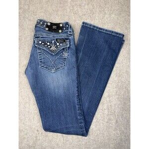 Miss Me Women’s Boot Cut Low Rise Mid Wash Studded Jeans Size 26